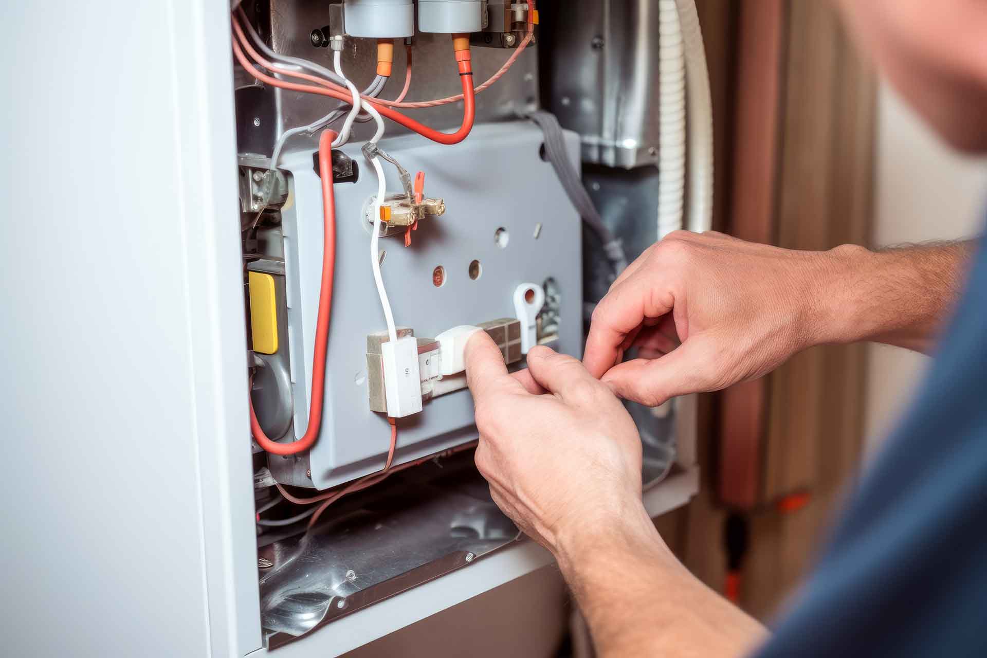 Technician repairing furnace