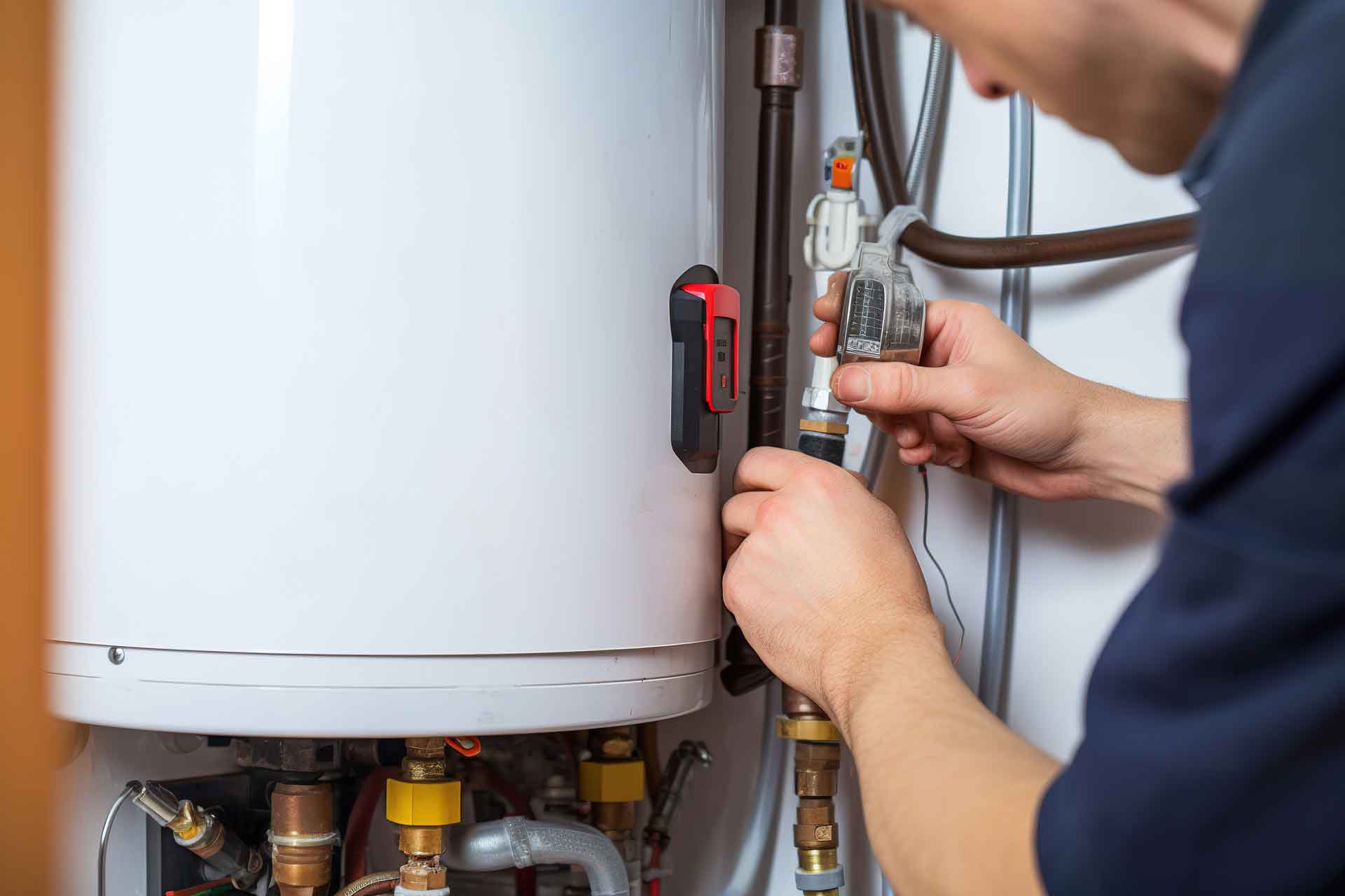 Plumber repairing water heater